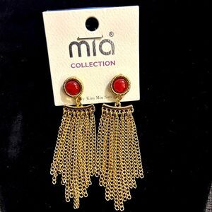 NWT Mai Collection pair red and gold dangle earrings